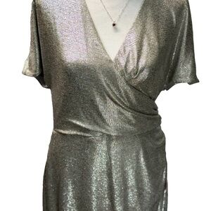 Lauren Ralph Lauren NWT MSRP $160 Women’s Sz 14 Metallic Silver Wrap Dress